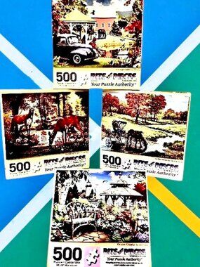 Bits & Pieces Puzzle Lot of 4 Puzzles 500 Pieces Scenery Horses Deer Ducks Birds